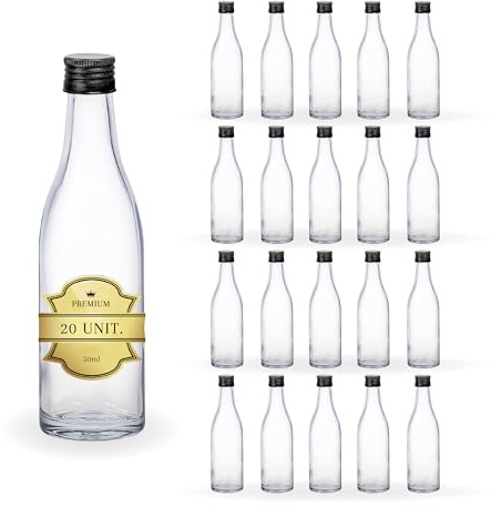 Espirito Rebelde 20 Mini Bouteilles en Verre 50ml avec Bouchon a Vis Noir | Mignonnettes 5cl, Petites Fioles Échantillons | Idéal pour Cadeaux, Mariages