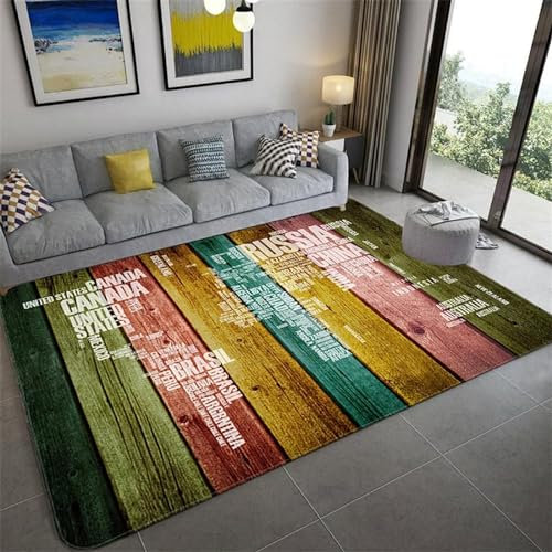 3D Bunte Weltkarte Mit Holzmaserung 80 X 150 Cm Kinder Jugendliche Jungen Teppich Schlafzimmer Dekoration Kinderzimmer Wohnzimmer, Krabbelmatte Modern Weichem Flanell Kinderteppiche -2C9B9Z2M2M7Y4B8C9
