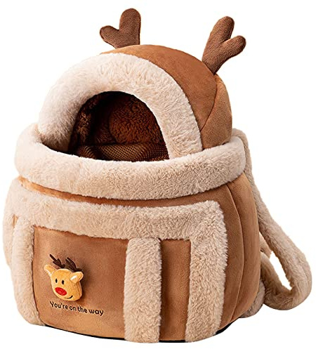 YAOGUI Hundetasche Haustier Winter Outdoor Tragetasche Plüsch Rentier Tasche mit Handwärmer für Hunde - Kleine Hunde, mittelgroße bis große Rassen - Braun, Kälteschutz, Outdoor-Aktivitäten, Reisen
