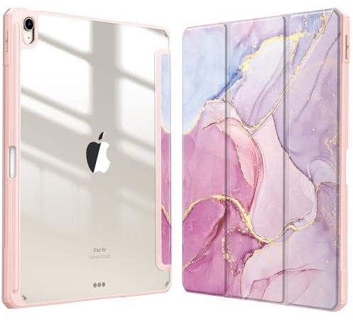 FINTIE Hybridfodral kompatibelt med iPad Air 13 tum (2024) M2, [inbyggd pennhållare] stöttåligt fodral med genomskinligt bakskal, automatisk väckningssömn, (Z-glittrande marmor)