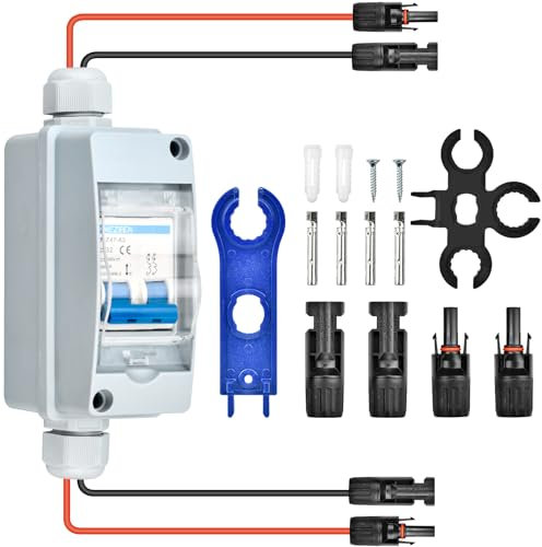 Disjoncteur PV DC 2P 32A 500V IP65 Étanche - Interrupteur de Déconnexion Solaire pour Installation et Protection