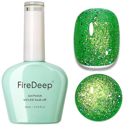 Firedeep Grüner Glitter Gel Nagellack, 16ml Weihnachtsgrüner Soak Off UV LED Gellack Herbst und Winter Maniküre Salon DIY zu Hause 1Pcs