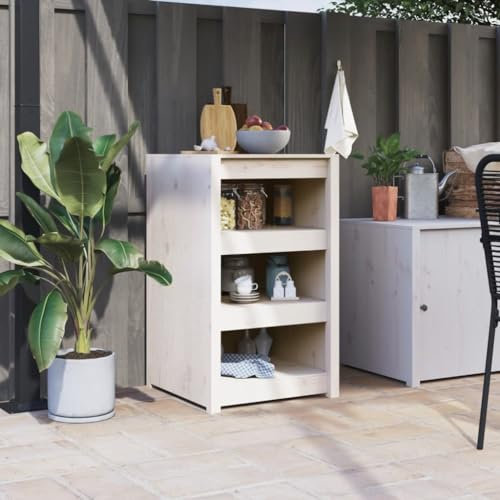 JUDYY Outdoor-Küchenschrank Weiß 55x55x92 cm Massivholz Kiefer, Outdoor Küche, Grilltisch, Pflanztisch, Outdoor Schrank, Outdoorküche, Sideboard Küche - 832342