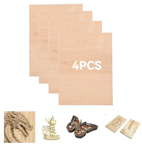 4 Piezas A4 3mm Espesor de Madera Contrachapada en Blanco, Grabado Láser CNC de Corte 3 Capas Hojas de Madera Sin Terminar 297x215 mm (A4), para Artesanías, Modelos de Bricolaje (#06 Cherry Wood)