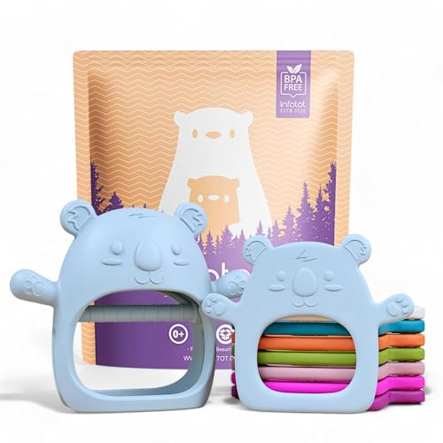 Infatot® 2er-Pack Beißspielzeug für Babys – Koda Koala – Tragbarer Baby-Beißring-Fäustling, sensorisches Kauspielzeug für Babys, beruhigender Baby-Kauhandschuh - Babyblau