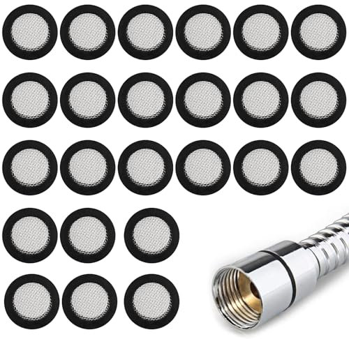 Pack of 24 Shower Head Seal Strainer, Shower Head Shower Seal Strainer, Black Rubber Seal Ring, 1/2 Inch Shower Hose Seal Filter Net, Sealing Rings Set for Tap Hose Connector