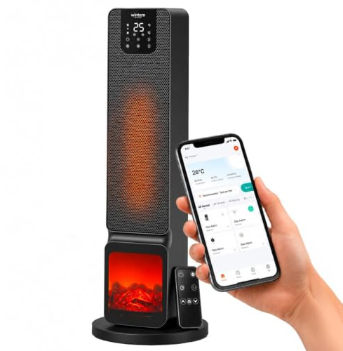 Wintem Termoventilatore in ABS+PC Stufa a Torre con Display LED per un Controllo Intuitivo, Comoda App e Telecomando per Controllo da Remoto - Funzione Oscillante e 2 Intensità di Calore 800W e 2000W