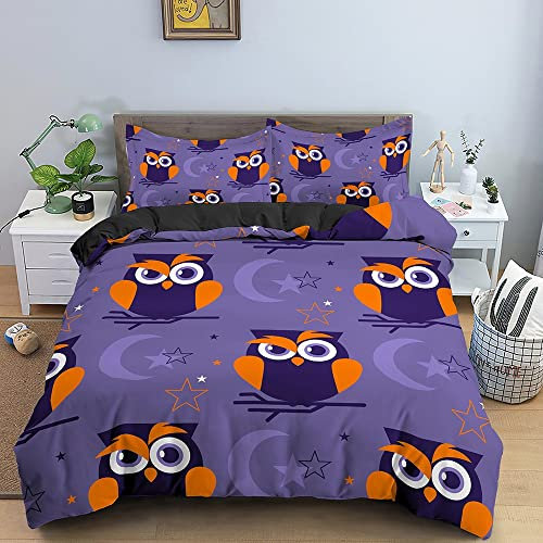 MLUNKQAIL BettwäSche 155x220 Mond Bettbezug Set 3 Teilig Eule Flauschig BettbezüGe und 2 Kissenbezug 80x80, Allergiker BettwäSche-Sets Weiche Microfaser mit ReißVerschluss