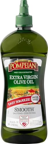 Pompeian Aceite de oliva virgen extra suave, prensado en frío, sabor suave y delicado, sin desorden, perfecto para saltear y freír, 25.4 onzas líquidas, botella de compresión individual