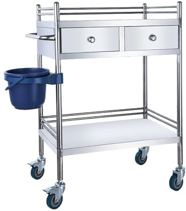 Carrello da lavoro in acciaio inossidabile con ruote, tavolo da cucina commerciale in metallo, carrello in acciaio inossidabile a 2 strati con due cassetti, per osped,60*40*88cm/24*16*35 in