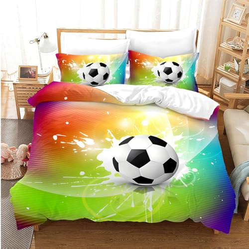 NPCEED Juego de ropa de cama infantil de 135 x 200 cm con diseño de fútbol, 3D de fútbol deportivo, funda nórdica para niños, niños, adolescentes, 200 x 200 cm, B