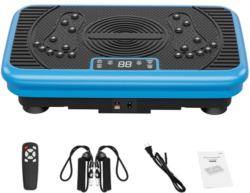 Vibration Exercise Plate for Women - 99 Speed Compact Platform with Remote & Resistance Bands for Lymphatic Drainage, Leg Slimming & Home Fat Burn - Blue