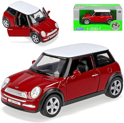 Welly Mini Cooper R50 Rot mit Dach in Weiss 1. Generation 2001-2006 ca 1/43 1/36-1/46 Modell Auto mit individiuellem Wunschkennzeichen
