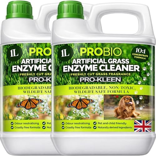 Pro-Kleen ProBio Artificial Grass Cleaner Probiotic Based Deodoriser Odour Eliminator 2 x 1L Non-Toxic Cruelty-free Pet Friendly. Fresh Cut Grass fragrance. Naturally derived Probiotic Cleaning