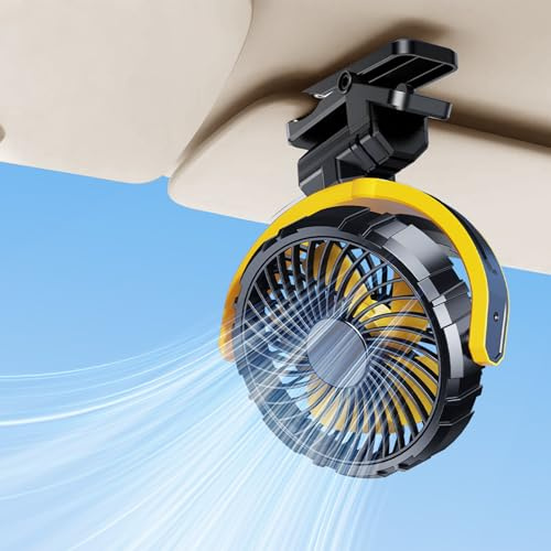 Clip on Fan Battery Powered,Small Portable USB Rechargeable Powerful Desk Table Fans,360 Degree Rotating Folding,Mini Quiet Personal Cooling Fan Clip on Car/Golf Cart/Treadmill for Camping Home,Yellow