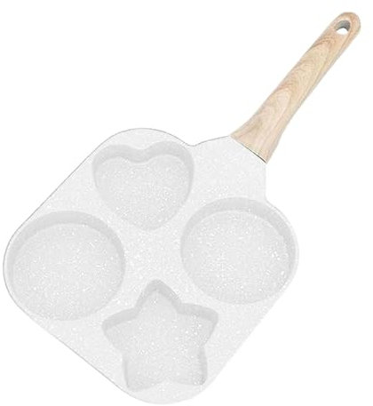 4-in-1 Nonstick Egg Pan, Multifunctional Pancake & Omelet Pan with Heart Star Shapes,Induction Gas Stoves, Wood Handle(White)