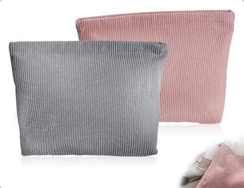 Emezddo 2 Stück Kosmetiktasche,Tragbar Cord Frauen Mädchen Schminktasche,Kleine Reise Make Up Bag mit Reißverschluss,verwendet für Reisen,Zuhause,Büro,Skincare(Grau und Rosa)