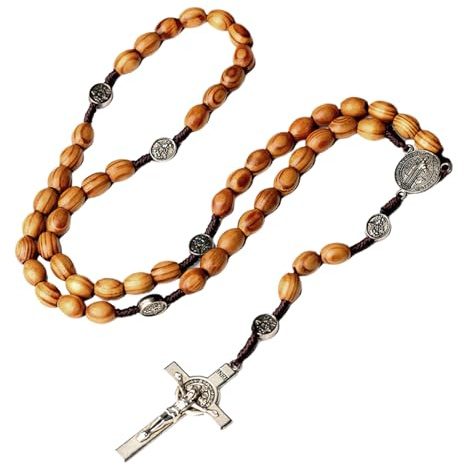 Beimus flätat radband i trä med metallkors hänge för katolska kristna bönkedja religiös, 8*10mm Length 47cm Length 64cm5.3*3cm2X2CM, träd