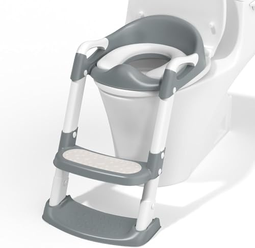 Potty Training Ladder Toilet Seat for Kids Adjustable Step Ladder, Non-Slip, Safe, Comfortable, BPA-Free Perfect Toddler Toilet Seat for Potty Training Fits Most Standard Toilets (Grey)