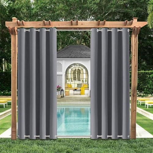Blickdichte Outdoovorhänge wasserfest Outdoorvorhange Wasserdicht mit ösen oben und unten Wasserdicht Wetterfest Sonnenschutz für Balkon Terrasse Pergola Gardine Anthrazit B250xH200cm(1er Pack)