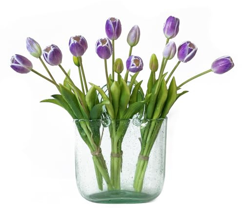 DUYONE Künstliche Tulpen Blumen, fühlen Sich echt an, Latexstrauß, künstliche Tulpen für Büro, Hochzeit, Party, Zuhause, Küche, Garten, Dekoration, B Amethyst