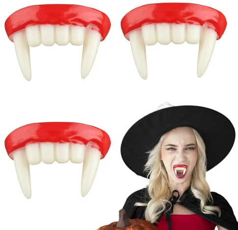 3 PCS Vampir Zähne, Vampirzähne Halloween Vampirzähne Für Halloween Party, Fake Teeth des Vampirs, Realistische Dekoration Für Halloween-Party, Geeignet Für Make-up Party Liebhaber