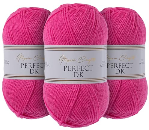 Utopia Crafts DK Double Knitting Yarn 3x 100g (Raspberry Rose)