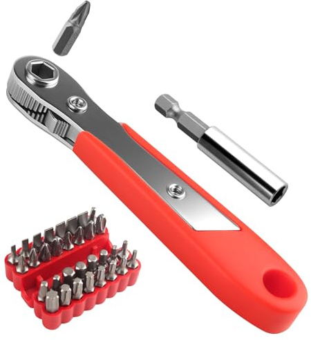 Ratschenschlüssel Magnetisch Ratschen Wendeschrauber 33 IN 1 Mini-Ratschen-Schraubendreher-Bits mit Torx, Sechskant, Phillips,Schlitz, Vierkant, Pozidriv Klein-Ratschenset für Autos,Fahrrad,Häuser,DIY