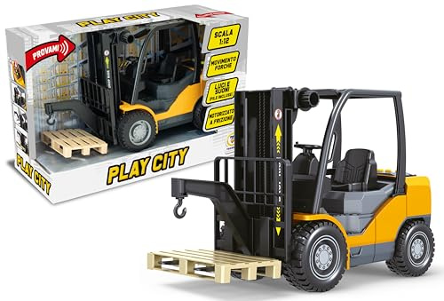 Teorema Giocattoli, Muletto Giocattolo, Grande Carrello Elevatore Scala 1:12 con Forche Mobili, Luci, Suoni Realistici e Movimento a Frizione, Pile Incluse