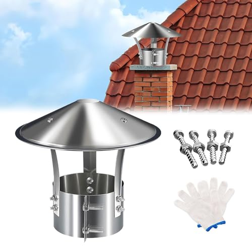 Chapeau De Cheminée Toit Chapeau Capot Cheminée Acier Inoxydable Couvercle De Pluie Chapeau Cheminée Rond Avec Des Vis Métalliques Pour 90-240mm Tuyaux Hotte D'aération(150mm/5.91in)