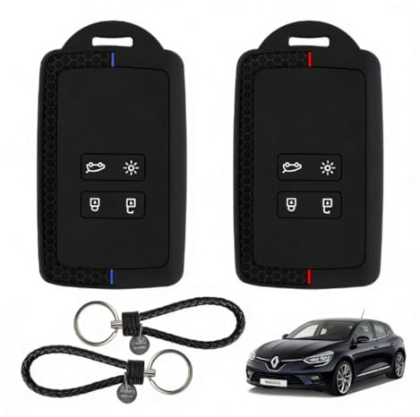 LOLANIUT 2 Stück Autoschlüssel Hülle Kompatibel mit Renault Clio Megane Kadjar Captur Koleos Kangoo Talisman Duster Twingo Espace, TPU Schlüsselhülle 4 Tasten Auto Schutzhülle mit Schlüsselanhänger