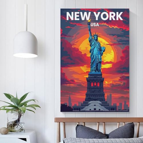 POLIUAWS New York – Günstiger Leinwanddruck für Wohnzimmer, Küche, Heimdekoration, Moderne Wandkunst, 24 x 36 Zoll (60 x 90 cm)