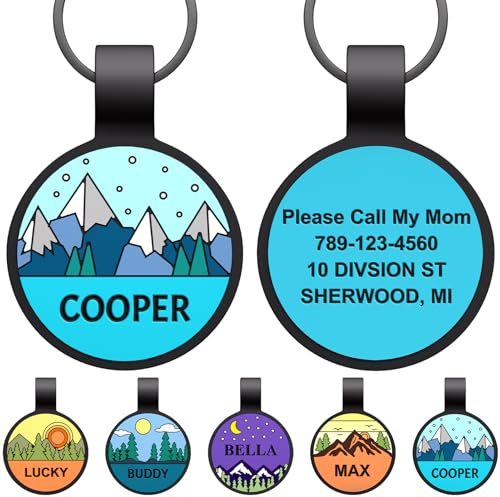 GiSUREY Silicone Dog Tags Personalised for Pets - Silent Dog Cat Name Tag with Deeply Engraved - Soft Pet ID Tags for Collars with Art Design Pattern (Round)