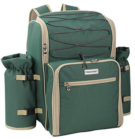 anndora Picknickrucksack 4 Personen mit integrierter Kühltasche grün inkl. 29-teiliges Zubehör