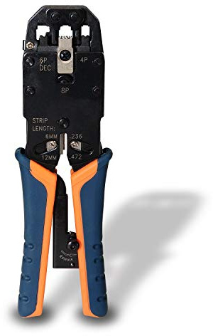 AISENS A142-0311 - Tenaza metálica de crimpar RJ10/RJ11/RJ12/RJ45 de carraca, Color Negro