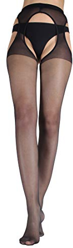 WOOTI TIGHTS Collant Strip Panty Setificato GUSTOSA M Nero, 15 den, Calza Sexy, Elegante, Resistente, Morbido, Comodo, Confortevole, Velata, Disponibile nei colori Nero, Playa, Rosso