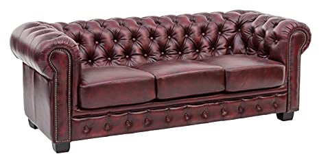 Woodkings Chesterfield Sofa 3-Sitzer Echtleder antik Rot
