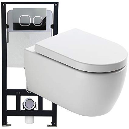 WC-Sparpaket 1: WC NT2038 und Soft-Close Sitz mit Vorwandelement G3004A und Betätigungsplatte vorne, Betätigungsplatte:Modell schwarz Glas