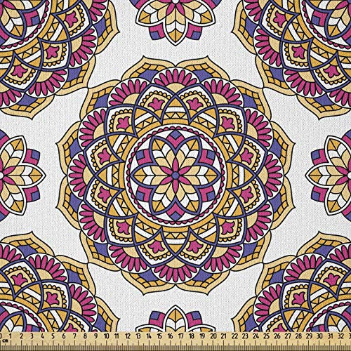 ABAKUHAUS orientalisch Stoff als Meterware, Mandala-Blumen-Muster, Microfaser Multi Zweck Dekostoff für Kunsthandwerke, 3M (230x300cm), Mehrfarbig