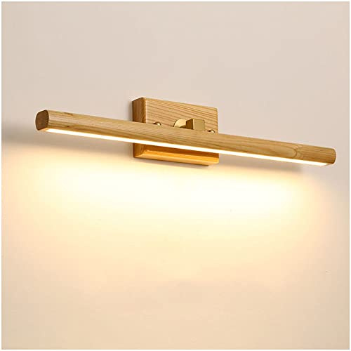 WLXJDJ Madera Lámpara de Espejo para Baño LED, 8W 40cm Aplique de Baño Espejo LED 360° Giratorio Lámpara de Pared para Dormitorio Escaleras Pasillo (Blanca Cálida 3000K)