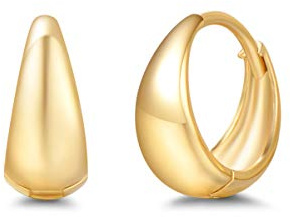 FANCIME Solide 14 Karat 585 Gelb Gold Creolen Huggies Ohrringe Basic Minimalist Schmuck Geschenk für Damen Mädchen