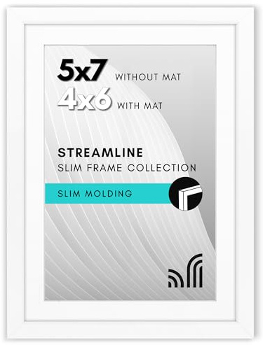 Americanflat 7x5 Photo Frame in White - Thin Border 6x4 Photo Frame with Mount or 7x5 Frame Without Mount - Picture Frame with Shatter-Resistant Glass and Easel for Wall and Tabletop Display