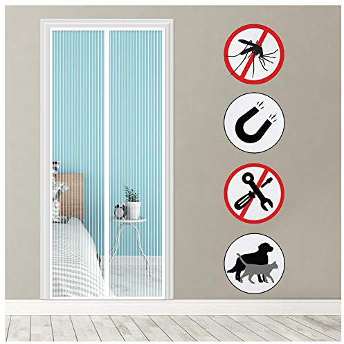 Magnet Fliegengitter Tür, 95x205cm, Weiß, Magnetische Fliegengittertür, Insektenschutz Vorhang für Wohnzimmer Balkontür, Dichtung automatisch, frische Luft hereinlassen