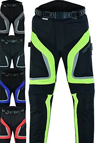 Texpeed Motorradhose Mit Protektoren Herren - Textil Wasserdicht Motorroller Motorrad Bikerin Mit Schutz Rüstung (EN 1621-1) Gelb Hi Vis - 6XL Taille/Lang Bein