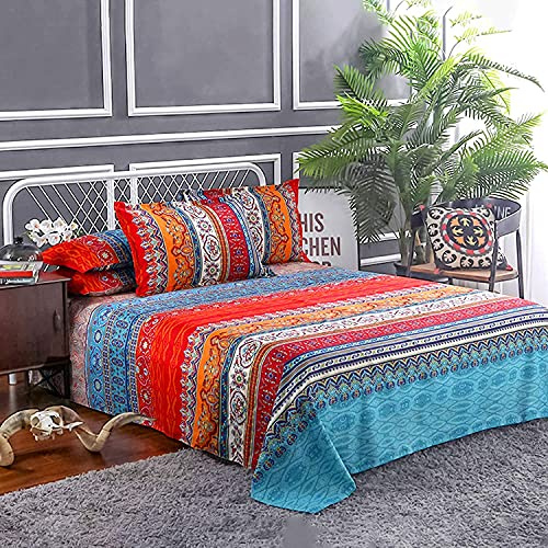 DJY Boho Sheets Set King(4 PCS) Boho Colorful Tribal Striped Bed Sheets