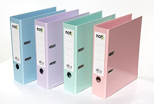 4er Pack Premium Color-Ordner Pastell-Farben – Hochglanz laminiert in grün, blau, lila, rosa – 80mm breit für DIN A4 mit patentierter extra starker 85mm Mechanik