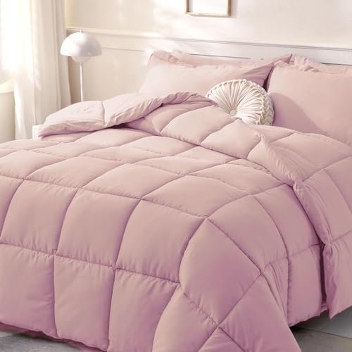 DOWNCOOL Comforters Twin Size, Duvet Insert,Light Pink All Season Duvet, Lightweight Quilt, Down Alternative Hotel Comforter with Corner Tabs (Pink, Twin 64x88 Inches)