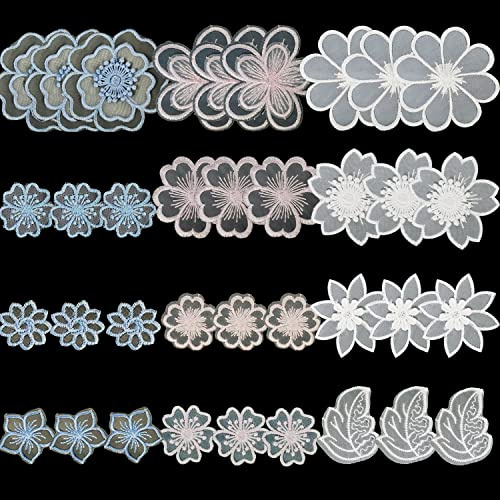 Yayatty 36 Stück Blumen Spitzenpatches, Stickpatches Organza Lace Appliques Nähen Sie Patches zum Reparieren und Dekorieren von Kleidung