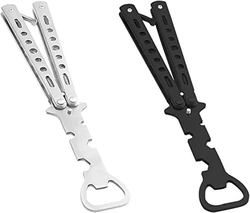 Norhogo Pack of 2 Beer Bottle Opener, Multifunctional Bottle Opener, Butterfly Bottle Opener, Metal Beer Black Bar Supplies for Bar Party (Black + Silver