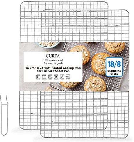 CURTA 2 Pack 16.8 X 24.4 Chef Cooling Rack,NSF Listed 18/8 Stainless Steel Oven Safe Grid Wire Cookie Cooling Racks for Baking & Cooking - Commercial Grade comes with Lifting Handl